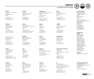 CONTACT
                                                                                                     DISTRIBUTION PARTNERS

AUSTRIA                      FINLAND                              NEW ZEALAND                      SPAIN                                 SPECIAL THANKS TO
Bike & Sports Handels GmbH   i like bike                          European Sport Imports Limited   Bike Difusion                         ANNA POSTWEILER
Reitern 12                   Hammarby Fabriksväg 43               18 Taurus Place, Unit 9          C/ Arkatxa, 1 pabellón 38             ATLANTIC-CYCLING.COM
4822 Bad Goisern             12033 Stockholm                      Bromley                          01006 Vitoria                         BRIGITTE NOCKER
Austria                      Sweden                               Christchurch 8062                Spain                                 CRAFT
                                                                  New Zealand                                                            DAVID KAPELLER
+43 6135 6409                +46 (0) 8 22 1860                                                     +34 945 158 288                       DIRK JANZ
office@bike-sports.at        order@ilikebike.se                   Phone: +64 3 3899019             info@bikedifusion.com                 GIRO
www.bike-sports.at           www.ilikebike.se                     info@esimports.co.nz             www.bikedifusion.com                  JAN GLIETZ (SUICYCLE)
                                                                  www.esimports.co.nz                                                    KARLA LEMUS & BORIS CASTRO
                                                                                                                                         (BREAKING L.A.)
                                                                                                                                         MARKUS BARTL
BENELUX                      FRANCE                               NORWAY                           SWEDEN                                NICE ONE
ActionSports                 Tribe Sport Group                    7Blåner                          i like bike                           PHILIPP TAYLOR
Rue Mitoyenne 295            1 Rue de Condorcet / ZA de Cogolin   Auneveien 4                      Hammarby Fabriksväg 43                PIA THADHANI
4840 Welkenraedt             83310 Cogolin                        7340 Oppdal                      12033 Stockholm                       RAINER GERSTER
Beglium                      France                               Norway                           Sweden                                ROCKY MOUNTAIN
                                                                                                                                         STEFANIE DE MEY
+32 87 899 770               +33 (0)4 94 54 19 50                 +47 72423100                     +46 (0) 8 22 1860
info@actionsports.be         contact@tribesportgroup.com          post@7blaner.no                  order@ilikebike.se
www.actionsports.be          www.tribesportgroup.com              www.7blaner.no                   www.ilikebike.se                      PHOTOGRAPHY
                                                                                                                                         ACTION:
                                                                                                                                         BASCHI BENDER
                                                                                                                                         BASTIAN MORELL
                             GERMANY                              POLAND                           SWITZERLAND
Boneshaker (Agent)                                                                                                                       BORIS CASTRO
                             BIKEACTION GmbH                      Summit S.A.                      Salesbusters AG
Graaf Gerardstraat 9                                                                                                                     DANIEL ROOS
                             Weiskircher Strasse 102              ul. Racławicka 20                Falkenstrasse 19
6915 XC Lobith                                                                                                                           DAVID SCHULTHEISS
                             63110 Rodgau                         41-506 Chorzów                   2502 Biel / Bienne
Netherlands                                                                                                                              DOMENICO GALIZIA
                             Germany                              Poland                           Switzerland
                                                                                                                                         FLORIAN KONIETZKO
+31 646 075 643                                                                                                                          HOSHI – K. YOSHIDA
                             +49 6106-77256-0                     +48 323490430                    +41 79 781 67 17
info@boneshaker.nl                                                                                                                       (WWW.WHYEX.COM)
                             service@bikeaction.de                summit@summit.pl                 info@salesbusters.ch
www.boneshaker.nl                                                                                                                        LANDON STIRLING
                             www.bikeaction.de                    www.summit.pl
                                                                                                                                         MANFRED STROMBERG
                                                                                                                                         MARKUS GREBER
                                                                                                                                         PHILIP RUOPP
                                                                                                                                         STEFAN HUNZIKER
CANADA                       ITALY                                PORTUGAL                         TAIWAN, CHINA, HONG KONG
                                                                                                                                         SVEN MARTIN
Passion Sports INC.          4Guimp S.r.l.                        Nexplore Lda                     TIMAC Co., Ltd.
                                                                                                                                         WOLFGANG WATZKE
914 18th Ave NW              Via Pillea 17                        Sports Events & Bike Products    Gene Chuang
Calgary, Alberta             16153 Genova                                                          3F, #6, Lane 360, Sec 1, Nei-Hu Rd.
                                                                  + 351 917400997                                                        PRODUCTS:
T2M 0V5                      ITALY                                                                 Taipei 11493
                                                                  bikes.nexplore@gmail.com                                               HARICOT VERT FOTODESIGN
Canada                                                                                             Taiwan
                             +39 010 8935035                      www.nexplore.pt
+1-403-338-2005              info@4guimp.it                                                        +886 2 8751 2289
info@passionsportsinc.com    www.4guimp.it                                                         info@timac.com.tw
www.passionsportsinc.com                                                                           www.timac.com.tw




DENMARK                      JAPAN                                SLOVAKIA                         UK                                    CORPORATE HEADQUARTERS
JT Import Aps                USP JAPAN CO.INC.                    Slovkolex s.r.o.                 Silverfish UK Ltd                     EVOC SPORTS GMBH
Vassingerødvej 147           35-14, FC Chiba Bldg 8F              OS Maj, CI                       Unit 3C & 3B Woodacre Court           TEGERNSEER LANDSTRASSE 37A
3540 Lynge                   Sakae-Cho, Chuo-Ku                   Dubnica nad Vahom                Saltash Parkway Industrial Estate,    81541 MÜNCHEN
Denmark                      Chiba-city 260-0016                  Slovakia                         Burraton Road - Saltash               GERMANY
                             Chiba                                                                 Cornwall PL12 6LF
+45 4818 8487                Japan                                +42 4421556                                                            WWW.EVOCSPORTS.COM
le@jtimport.dk                                                    martin@slovkolex.sk              +44 1752 843 882
www.jtimport.dk              +81 (0)43 216 36 01                  www.slovkolex.sk                 info@silverfish-uk.com
                             sys@uspj.co.jp                                                        www.silverfish-uk.com

                                                                                                                                                                      67
 