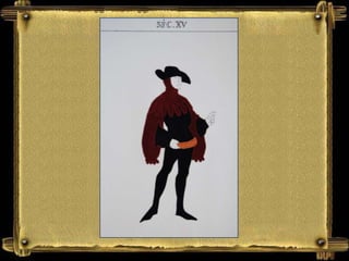 Traje de séc. XVMulherVestido comprido ajustado na cintura ricamente bordado com galões dourados e brilhantes. Mangas justas com aplicações em penas.Acessórios: colar.Cabelos entrançados.