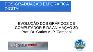 PÓS-GRADUAÇÃO EM GRÁFICA
DIGITAL
EVOLUÇÃO DOS GRÁFICOS DE
COMPUTADOR E DA ANIMAÇÃO 3D
Prof. Dr. Carlos A. P. Campani
 