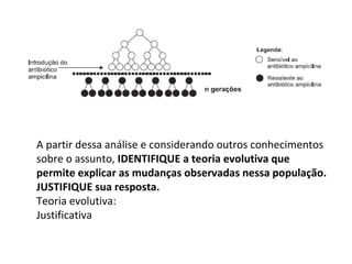 A partir dessa análise e considerando outros conhecimentos sobre o assunto,  IDENTIFIQUE a teoria evolutiva que permite explicar as mudanças observadas nessa população. JUSTIFIQUE sua resposta. Teoria evolutiva: Justificativa 