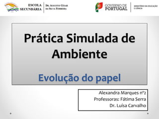Prática Simulada de
Ambiente
Evolução do papel
Alexandra Marques nº2
Professoras: Fátima Serra
Dr. Luísa Carvalho
 