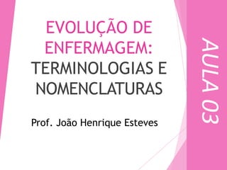 EVOLUÇÃO DE
ENFERMAGEM:
TERMINOLOGIAS E
NOMENCLATURAS
Prof. João Henrique Esteves
AULA
03
 