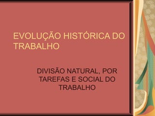EVOLUÇÃO HISTÓRICA DO TRABALHO DIVISÃO NATURAL, POR TAREFAS E SOCIAL DO TRABALHO 