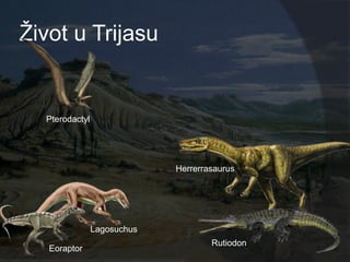 Ţivot u Trijasu


  Pterodactyl




                             Herrerrasaurus




                Lagosuchus
                                     Rutiodon
   Eoraptor
 