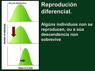 Reprodución
diferencial.

Algúns individuos non se
reproducen, ou a súa
descendencia non
sobrevive
 