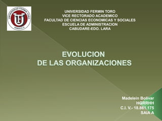 UNIVERSIDAD FERMIN TORO
VICE RECTORADO ACADEMICO
FACULTAD DE CIENCIAS ECONOMICAS Y SOCIALES
ESCUELA DE ADMINISTRACION
CABUDARE-EDO. LARA

Madelein Bolívar
HGRRHH
C.I. V.- 18.861.175
SAIA A

 