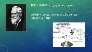 1832- 1919 Físico y químico inglés.
William Crookes, inventa el tubo de rayos
catódicos en 1871.
 