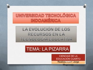 TEMA: LA PIZARRA
Realizado por: Jorge
Mogrovejo
CIENCIAS DE LA
EDUCACIÓN CUARTO
NIVEL
 