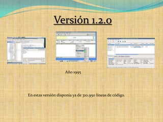 Versión 1.2.0Año 1995En estas versión disponía ya de 310.950 líneas de código.