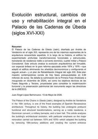 Evolución y Rehabilitación Integral del Palacio de las Cadenas en Úbeda ...