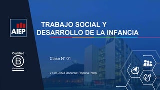 TRABAJO SOCIAL Y
DESARROLLO DE LA INFANCIA
21-03-2023 Docente: Romina Parisi
Clase N° 01
 