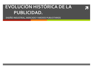 EVOLUCIÓN	
  HISTÓRICA	
  DE	
  LA	
                                   ì
   PUBLICIDAD.	
  
DISEÑO	
  INDUSTRIAL,	
  MERCADO	
  Y	
  MEDIOS	
  PUBLICITARIOS	
  
 