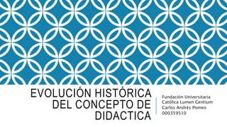 EVOLUCIÓN HISTÓRICA 
DEL CONCEPTO DE 
DIDACTICA 
Fundación Universitaria 
Católica Lumen Gentium 
Carlos Andrés Pomeo 
000359510 
 