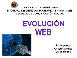 Participante:
Anasofía Rojas
CI: 18548569
UNIVERSIDAD FERMIN TORO
FACULTAD DE CIENCIAS ECONOMICAS Y SOCIALES
ESCUELA DE COMUNICACIÓN SOCIAL
 