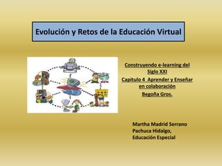 Evolución y Retos de la Educación Virtual
Construyendo e-learning del
Siglo XXI
Capitulo 4 Aprender y Enseñar
en colaboración
Begoña Gros.
Martha Madrid Serrano
Pachuca Hidalgo,
Educación Especial
 