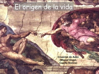 El origen de la vida Creación de Adán (Miguel Ángel, Capilla Sixtina) 