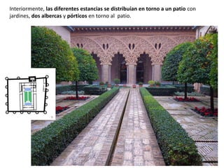 Interiormente, las diferentes estancias se distribuían en torno a un patio con
jardines, dos albercas y pórticos en torno al patio.
 