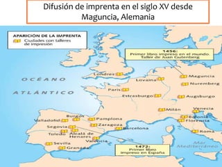 Difusión de imprenta en el siglo XV desde
Maguncia, Alemania
 