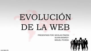EVOLUCIÓN
DE LA WEB
PRESENTADO POR: NICOLAS PINZON
DUVAN MONROY
MIGUEL POVEDA
 