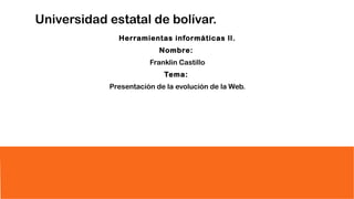 Universidad estatal de bolívar.
Herramientas informáticas ll.
Nombre:
Franklin Castillo
Tema:
Presentación de la evolución de la Web.
 