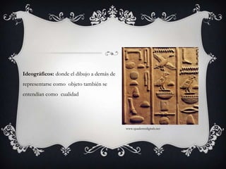 Ideográficos: donde el dibujo a demás de representarse como  objeto también se entendían como  cualidadwww.quadernsdigitals.net