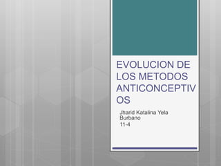 EVOLUCION DE
LOS METODOS
ANTICONCEPTIV
OS
Jharid Katalina Yela
Burbano
11-4
 