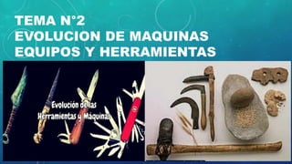 TEMA N°2
EVOLUCION DE MAQUINAS
EQUIPOS Y HERRAMIENTAS
 
