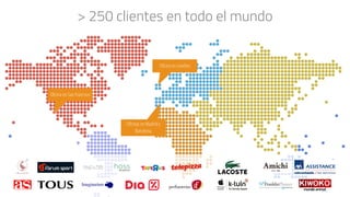 > 250 clientes en todo el mundo
Oficina en Londres
Oficinas en Madrid y
Barcelona
Oficina en San Francisco
 