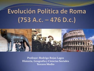 Evolución Política de Roma(753 A.c. – 476 D.c.) Profesor: Rodrigo Rojas Lagos Historia, Geografía y Ciencias Sociales Tercero Medio 