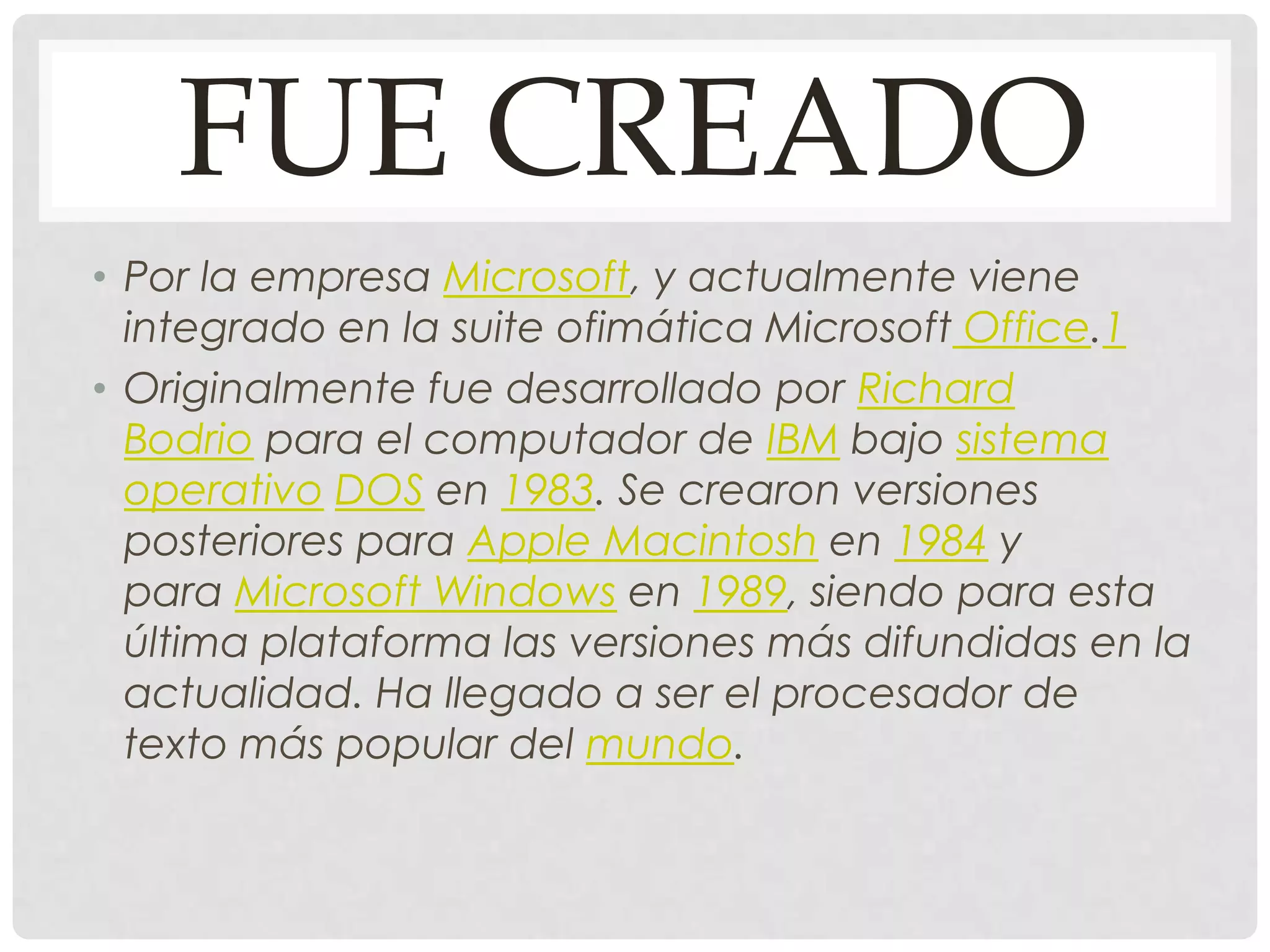 Evolucion y usos basicos de microsoft word 2007 PPTX Desktop