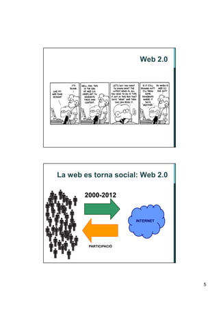 Web 2.0




La web es torna social: Web 2.0

       2000-2012


                       INTERNET




        PARTICIPACIÓ




                                  5
 
