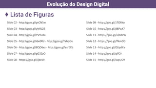 Slide 02 - http://goo.gl/ptCN5w
Slide 03 - http://goo.gl/yNRLZ6
Slide 04 - http://goo.gl/YV9Udx
Slide 05 - http://goo.gl/i6e0Rd - http://goo.gl/iVbqOx
Slide 06 - http://goo.gl/8QO6xs - http://goo.gl/esrEXb
Slide 07 - http://goo.gl/gG3ZzO
Slide 08 - https://goo.gl/ijbek9
Evolução do Design Digital
♦ Lista de Figuras
Slide 09 - http://goo.gl/1TORko
Slide 10 - http://goo.gl/d8PoA7
Slide 11 - https://goo.gl/vDkBPA
Slide 12 - https://goo.gl/lfkmCO
Slide 13 - http://goo.gl/QUp6Ev
Slide 14 - http://goo.gl/qlfCir
Slide 15 - http://goo.gl/iwpUC9
 