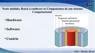 Neste módulo, ficará a conhecer os Componentes de um sistema
Computacional
•Hardware
•Software
•Usuário
 