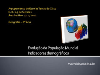 Evolução da População Mundial
Indicadores demográficos

                       Material de apoio às aulas
 