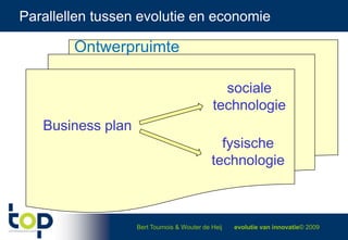 Parallellen tussen evolutie en economie<br />Ontwerpruimte <br />sociale technologie<br />Business plan<br />fysische tech...