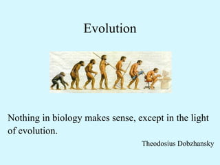 Evolution 
Nothing in biology makes sense, except in the light 
of evolution. 
Theodosius Dobzhansky 
 