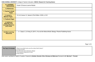 Semi Detailed Plan of Lesson in Teaching Biological Evolution | PDF
