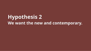 Hypothesis 2
We want the new and contemporary.
 