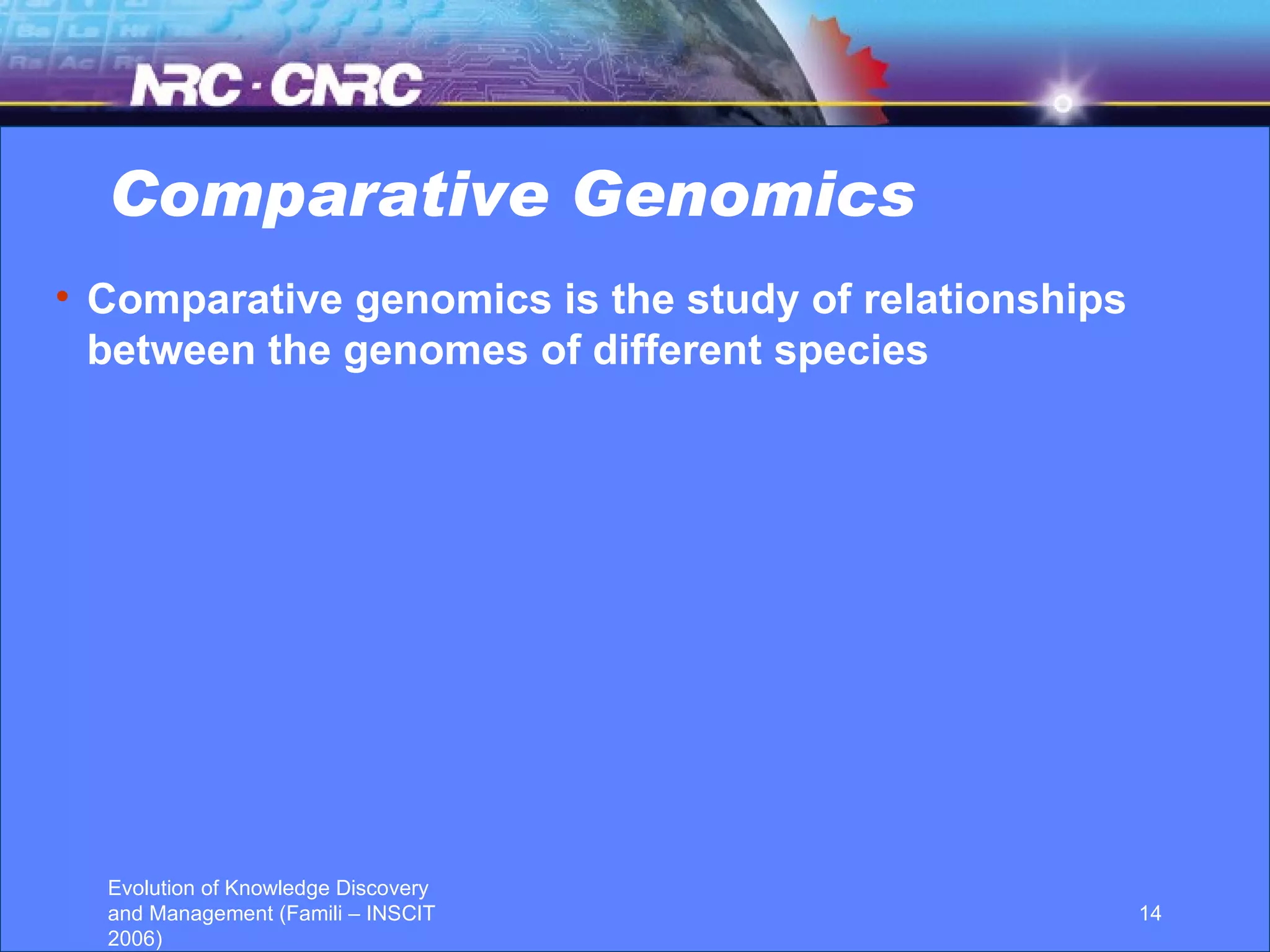 Comparative Genomics Comparative genomics is the study of relationships between the genomes of different species  