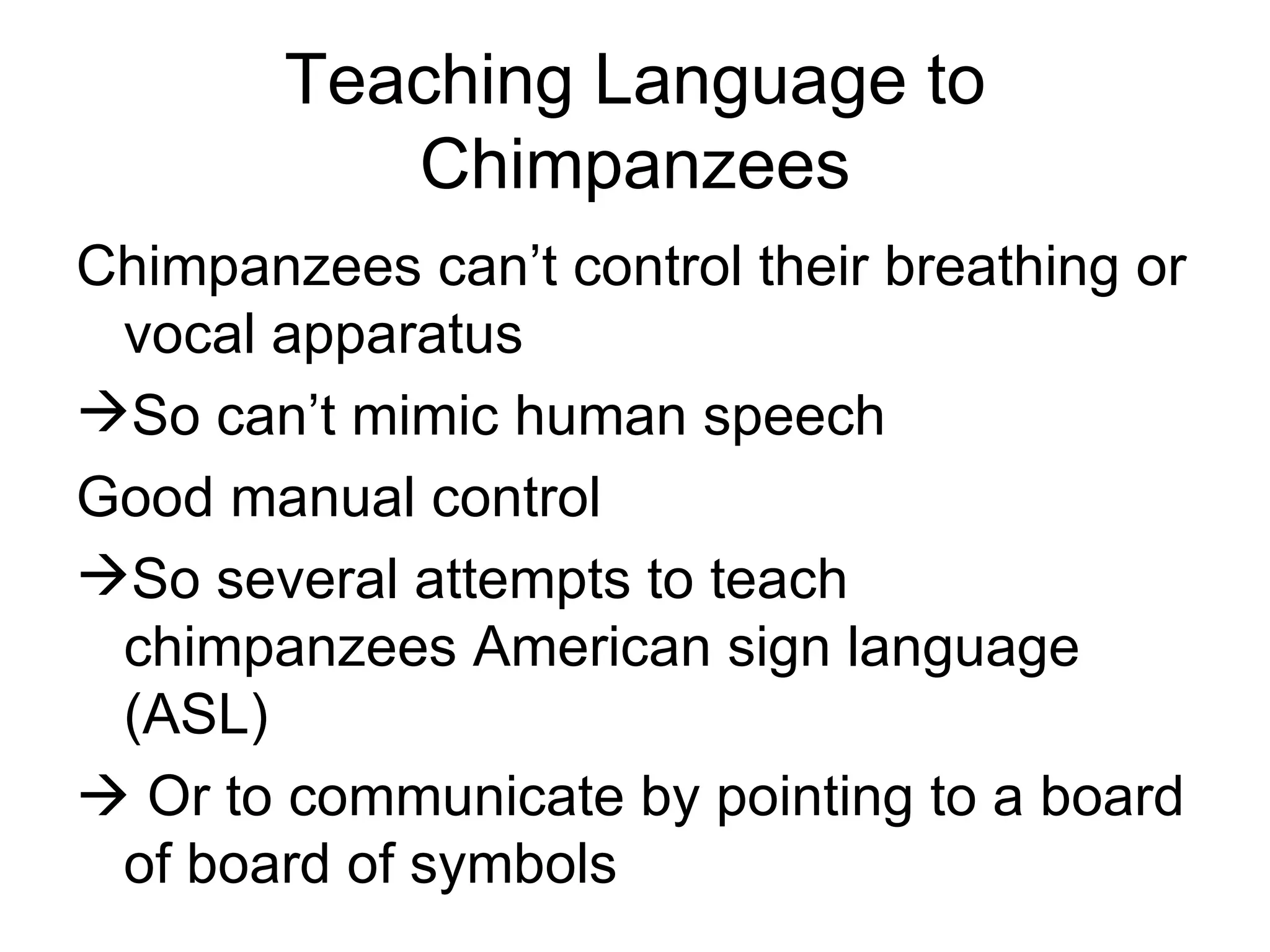 Chimps Using Sign Language Evolution of-language-slides | PPT