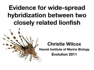 Evidence for wide-spread
hybridization between two
  closely related lionfish


               Christie Wilcox
          Hawaii Institute of Marine Biology
                  Evolution 2011
 