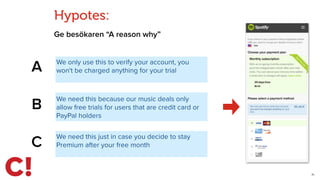 Tre saker:
1. Ni suger - Erkänn det
2. Var besatta med att förstå era kunder
3. Sug inte mer än ni behöver  
- Evolutionär webbdesign
4. Always be testing
 