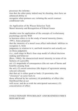 Evolutionary Psychologyand Business Ethics ResearchDavid.docx