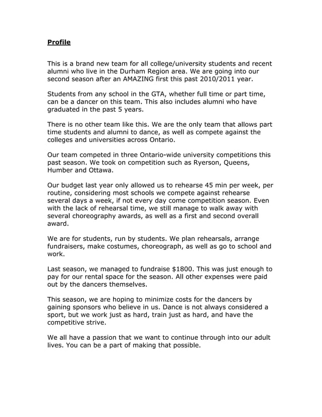 Evolution+dance+team+sponsorship+proposal+2011 2012 | PDF