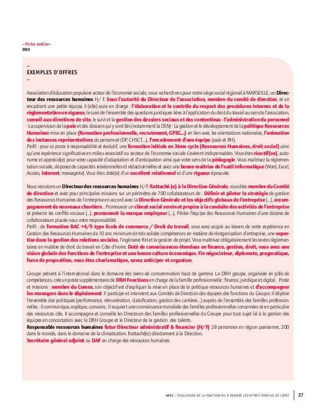 Etude Apec Evolution De La Fonction Rh Au Travers Des Offres D Empl
