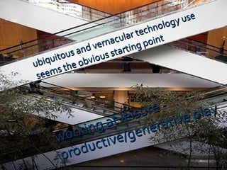 ubiquitous and vernacular technology use  seems the obvious starting point working at leisure -  productive/generative play 