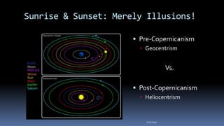 Sunrise & Sunset: Merely Illusions!
 Pre-Copernicanism
 Geocentrism
Vs.
 Post-Copernicanism
 Heliocentrism
Felix Bast
 