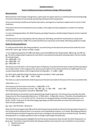 Evolution lecture 2 | DOCX