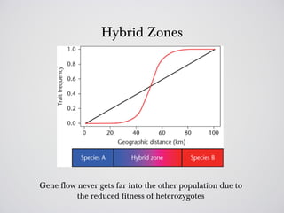 Hybrid Zones




Gene flow never gets far into the other population due to
          the reduced fitness of heterozygotes
 