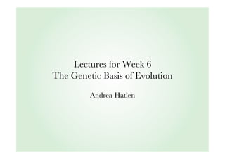 Lectures for Week 6
The Genetic Basis of Evolution
Andrea Hatlen

 
